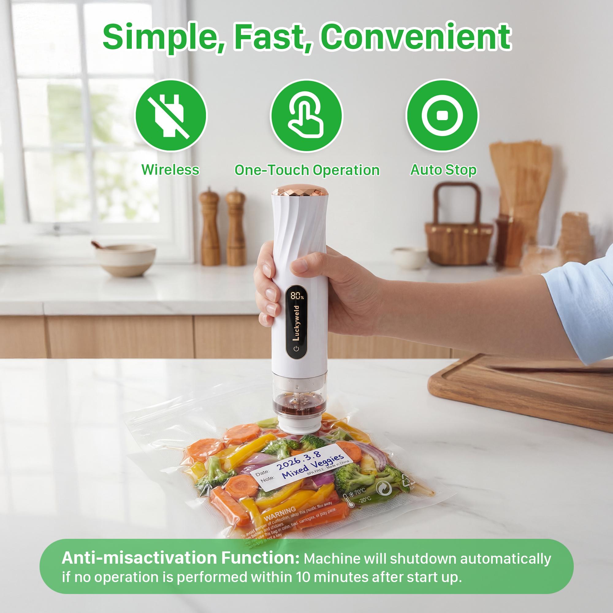 Handheld vacuum sealer used on a reusable bag